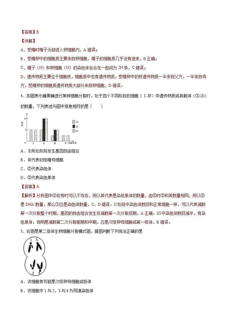 专题03 减数分裂（B卷）（解析版） 练习 高中生物新人教版必修2（2022年）第2页