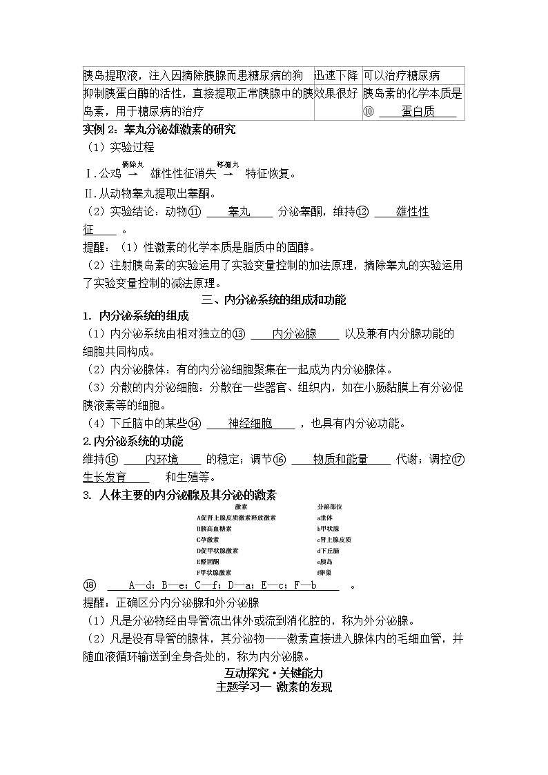 2021-2022学年新人教版生物选择性必修1 第3章 第1节 激素与内分泌系统 学案02