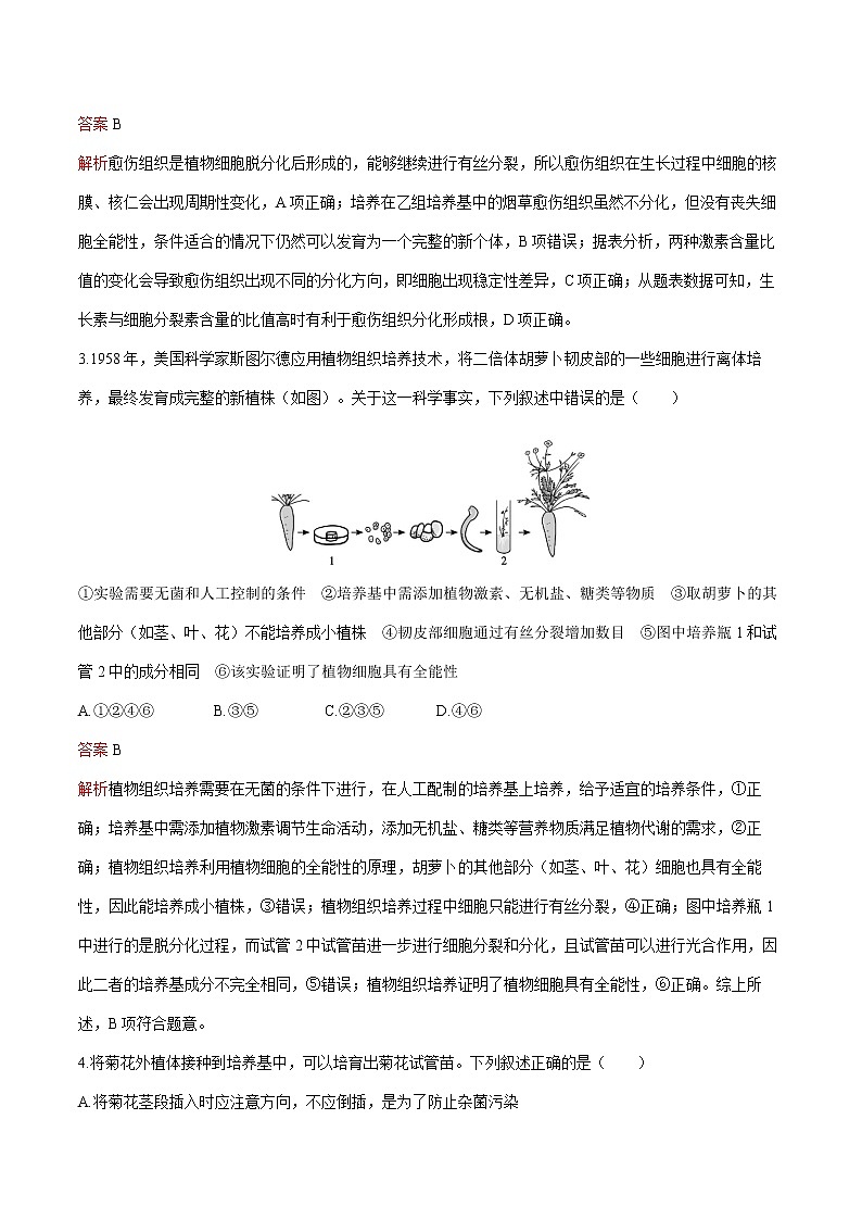 第2章 第1节 一 植物细胞工程的基本技术 练习  高中生物新人教版选择性必修3（2022年）02