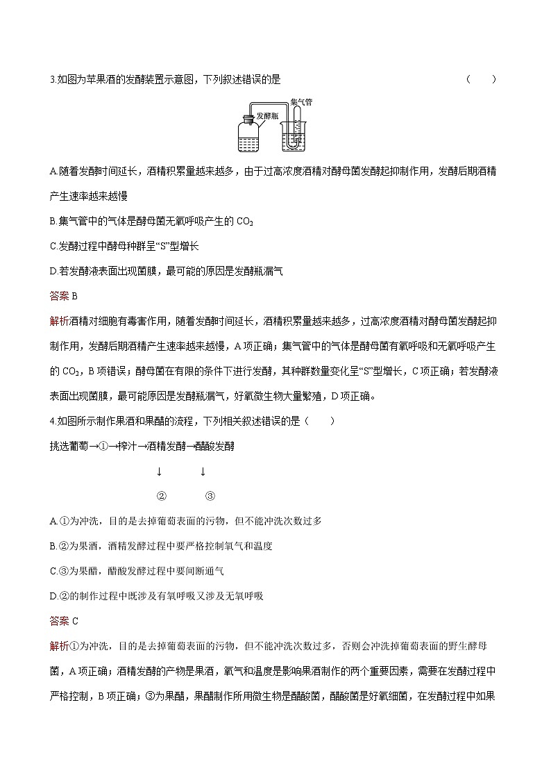 第1章 第1节 传统发酵技术的应用 练习  高中生物新人教版选择性必修3（2022年）第2页