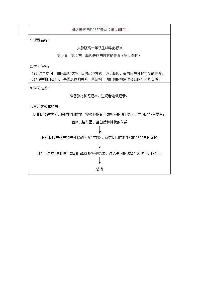 基因表达与性状的关系（第1课时）导学案改一第1页