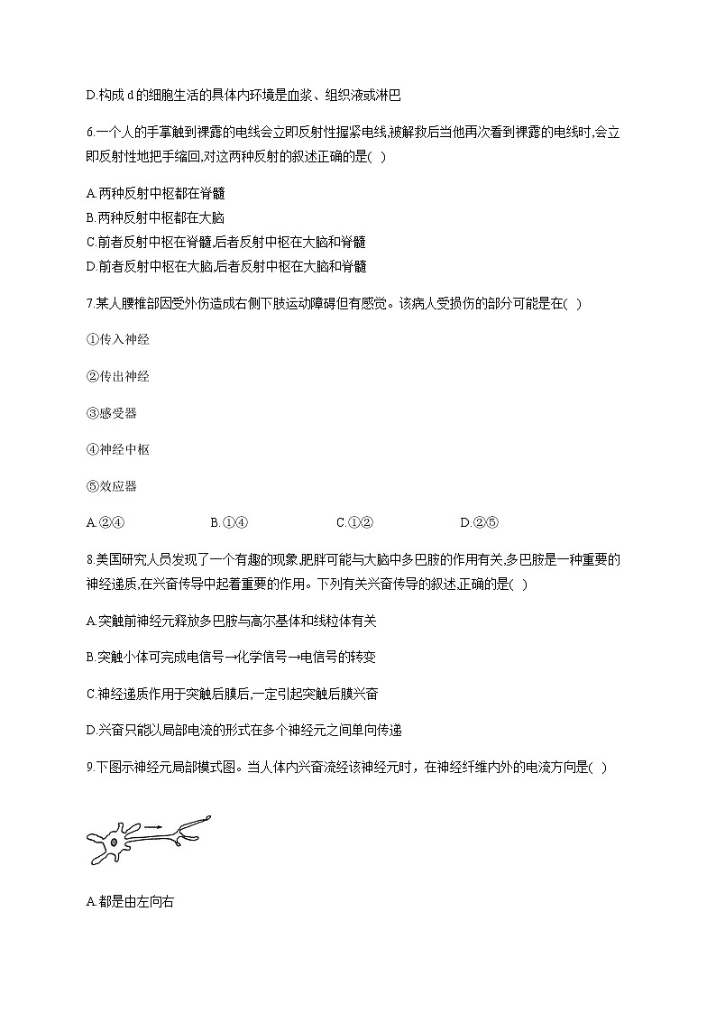 第2章 神经调节 单元检测题 【新教材】人教版（2019）高中生物选择性必修一第2页