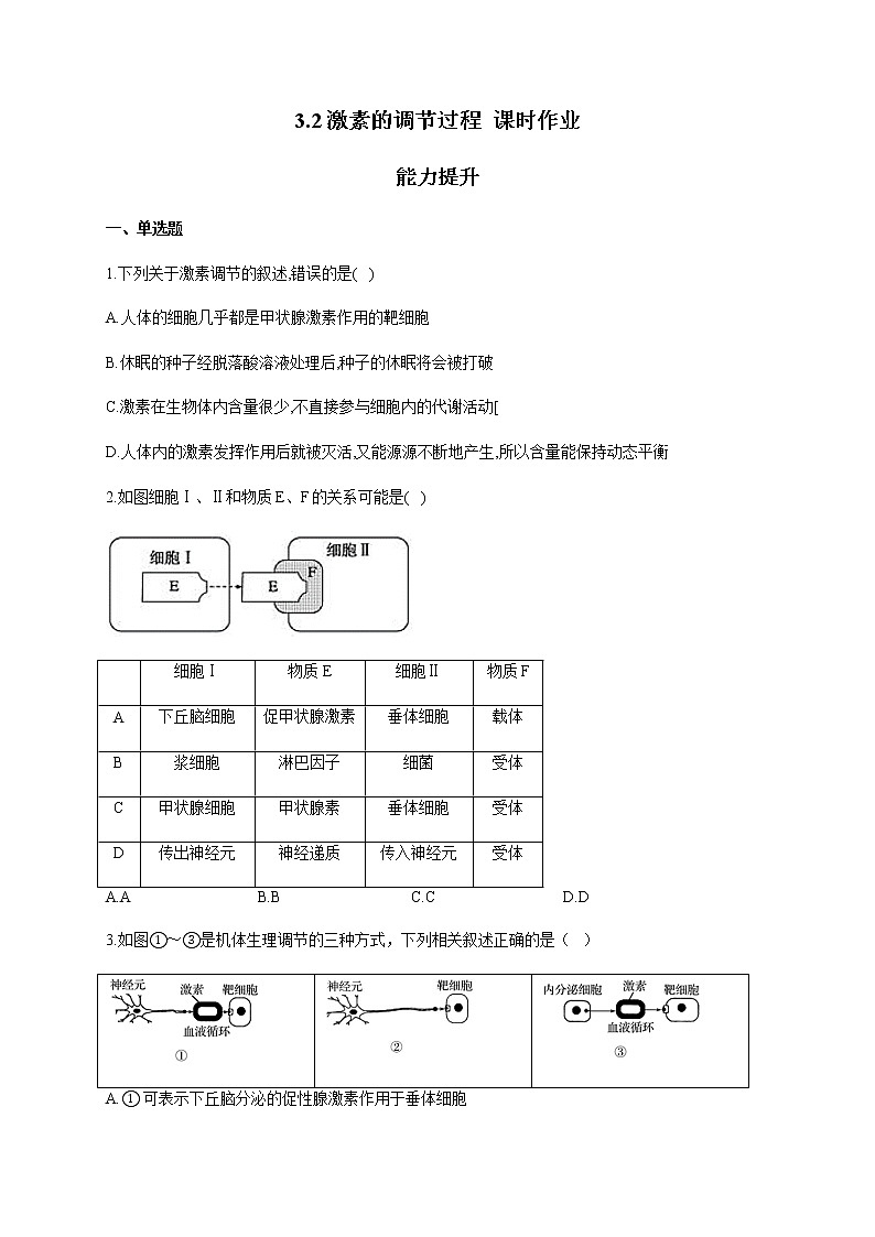 3.2激素的调节过程（能力提升） 同步练习【新教材】人教版（2019）高中生物选择性必修一第1页