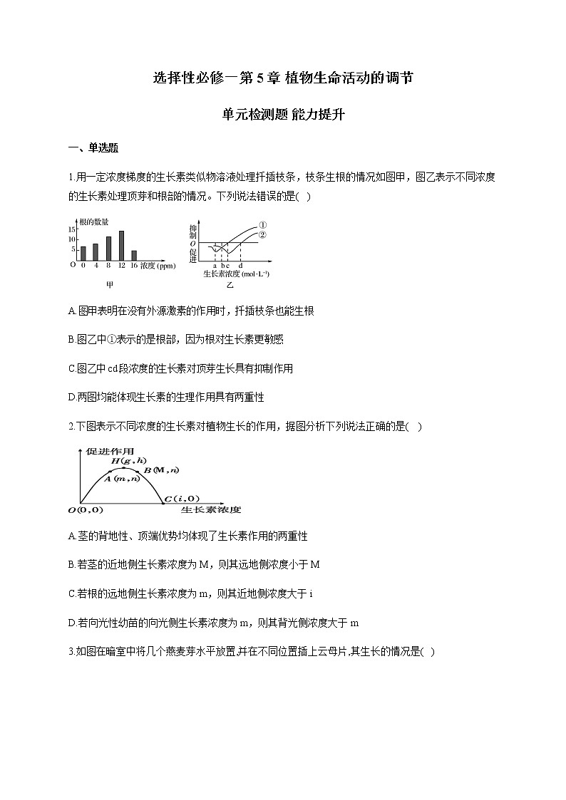 第5章 植物生命活动的调节 单元检测题（能力提升） 【新教材】人教版（2019）高中生物选择性必修一01