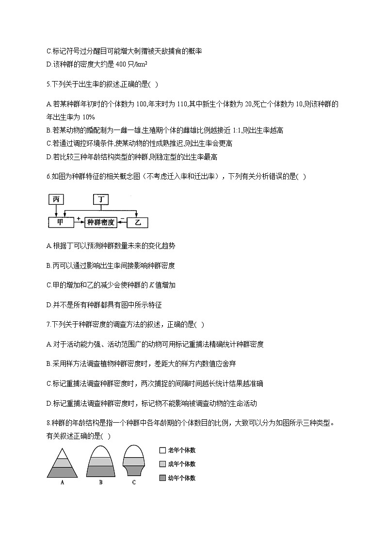 1.1种群的数量特征 能力提升 同步作业 【新教材】人教版（2019）高中生物选择性必修二 练习02