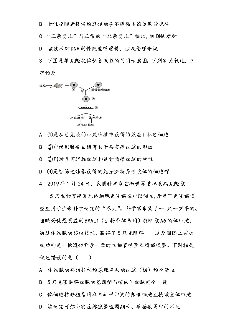 2.2.3  动物细胞工程 导学案 ③训练案【新教材】2020-2021学年人教版（2019）高二生物选择性必修三第2页