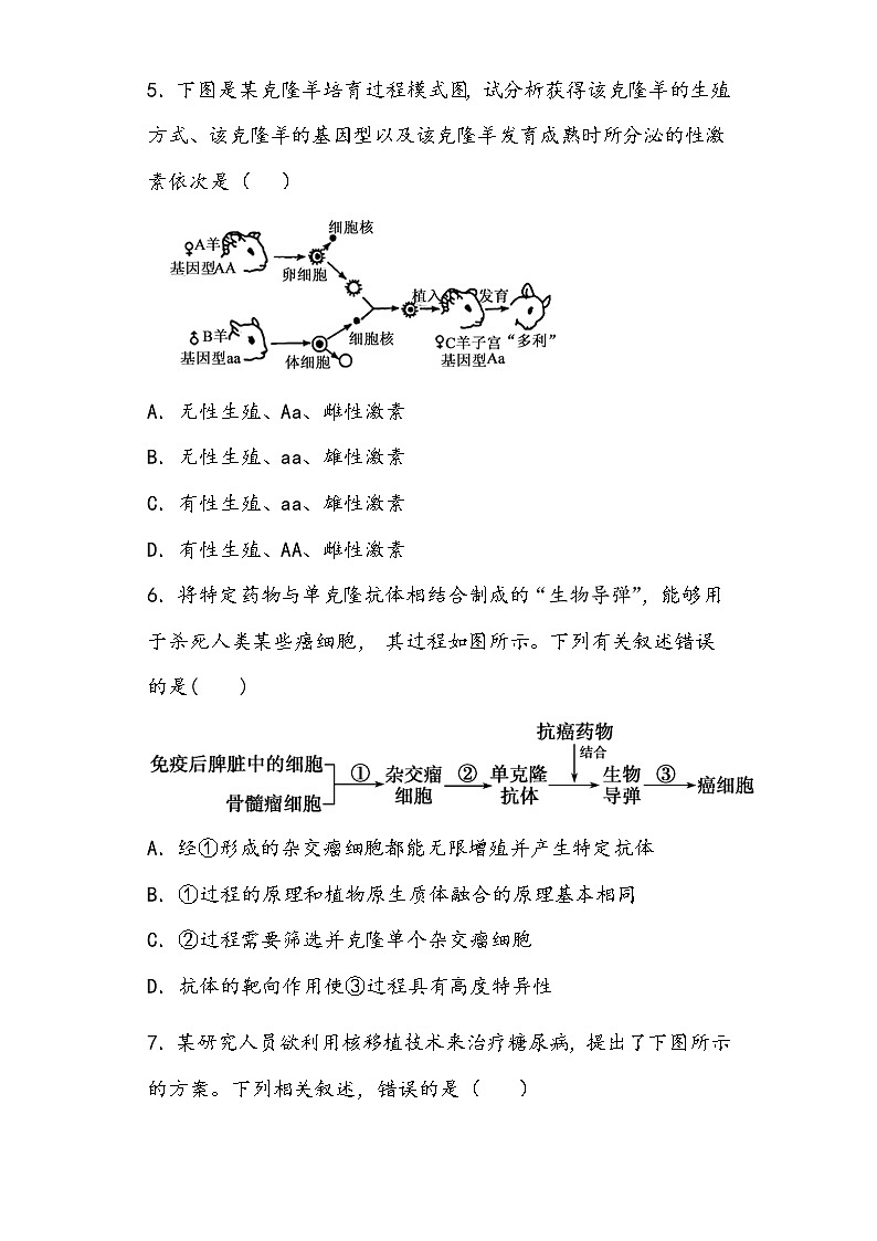 2.2.3  动物细胞工程 导学案 ③训练案【新教材】2020-2021学年人教版（2019）高二生物选择性必修三第3页