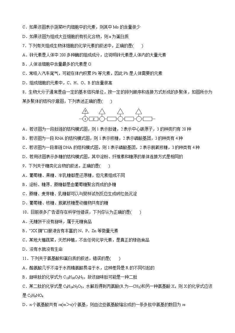 第一单元 细胞的分子组成-2020-2021学年高一生物上学期单元复习必杀50题（新苏教版（2020）必修1）（原卷版）第2页