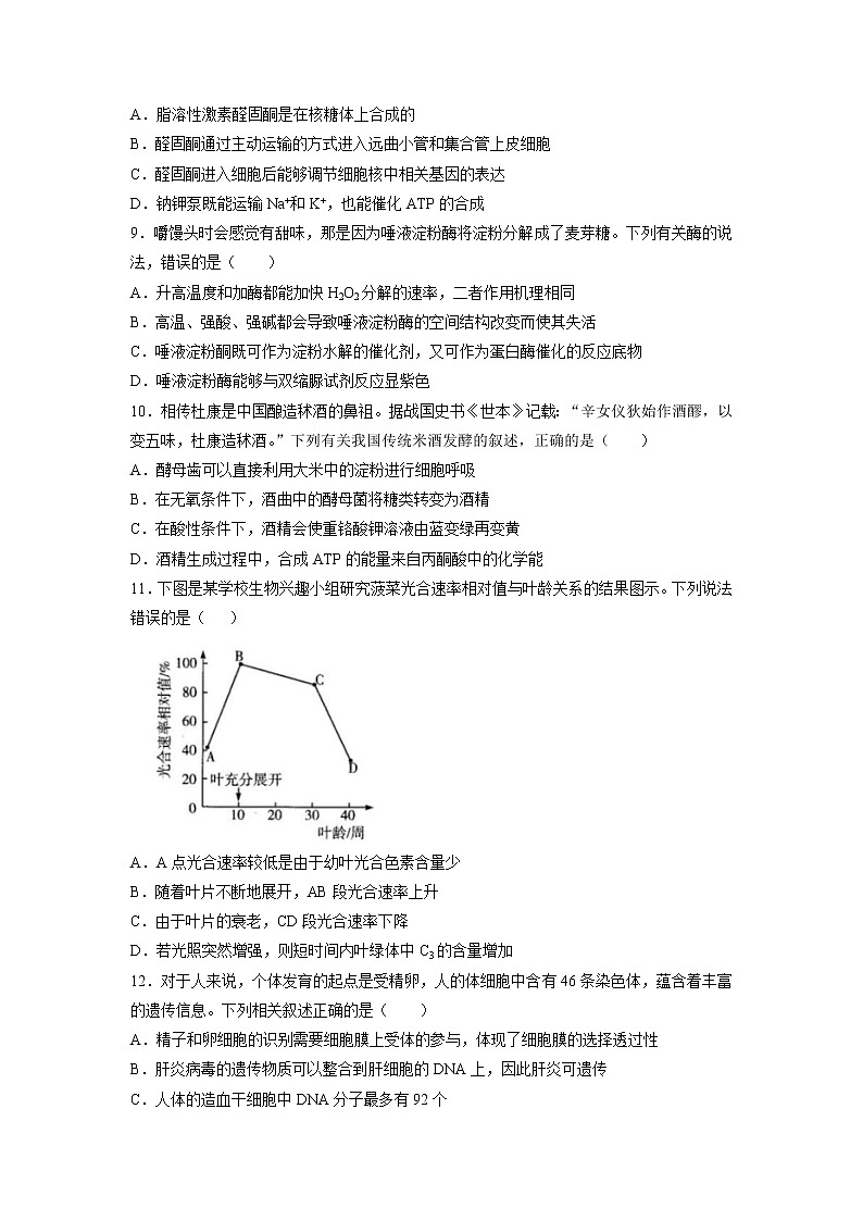 2022届河南省名校大联考高三上学期期中考试生物试题含答案03