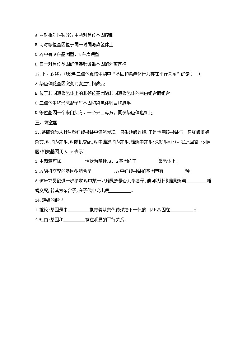 高中生物暑假作业04基因在染色体上基础训练含解析第3页