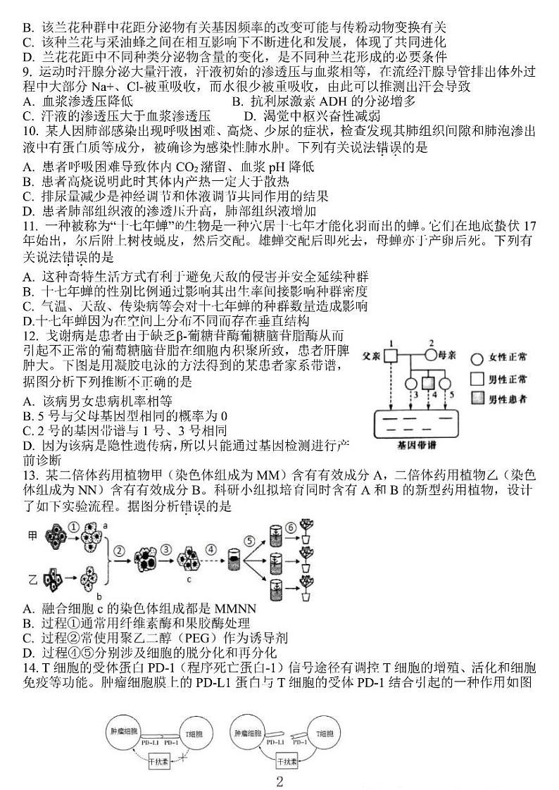 扬州中学2022届下学期开学考生物卷-高考第2页