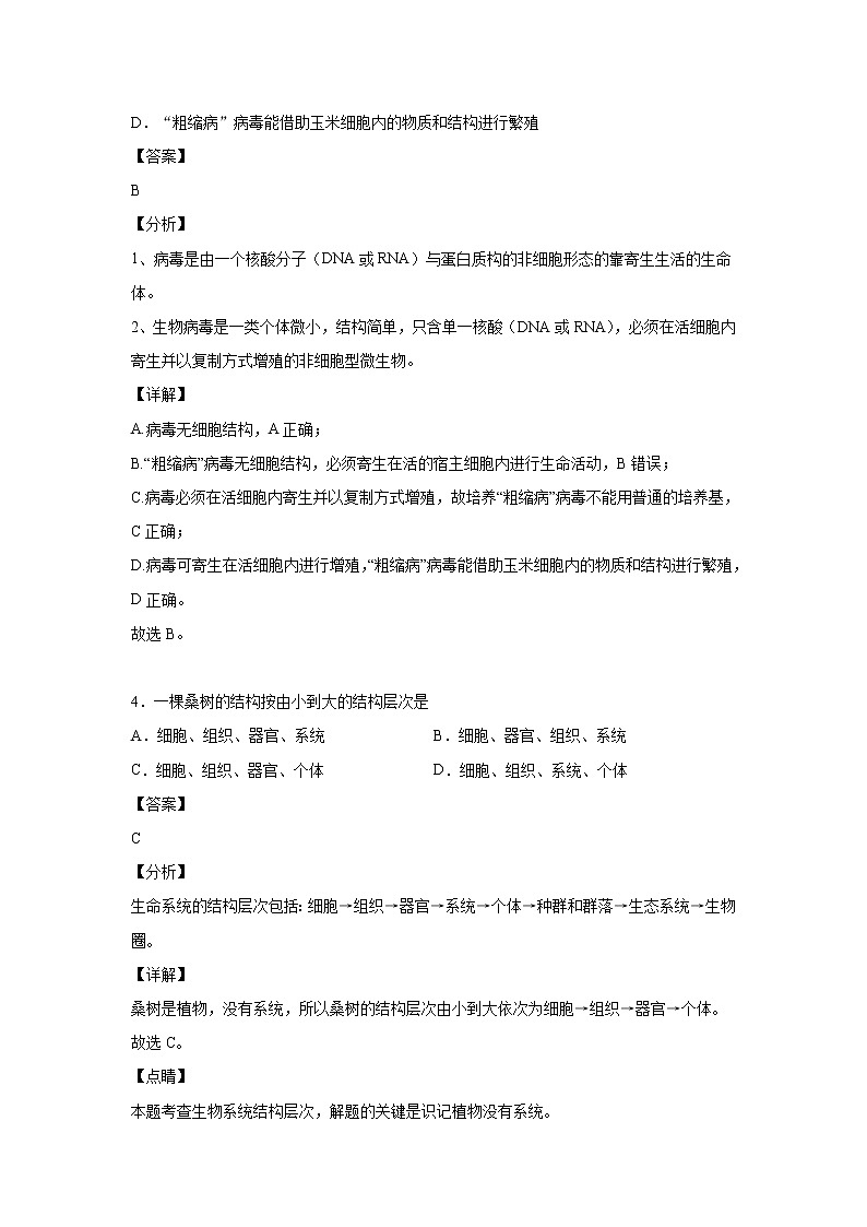 2021-2022学年山东省枣庄市八中东校高一10月单元测试生物试题含答案03