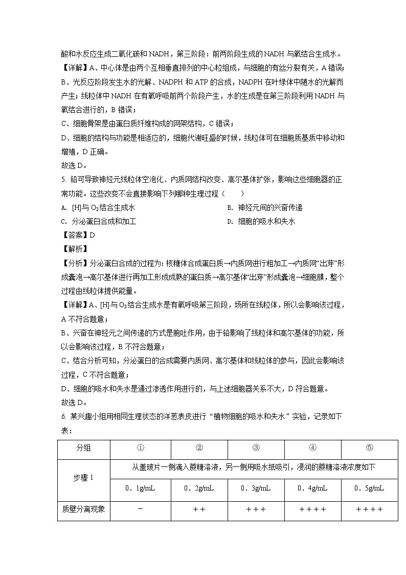 2022届黑龙江省实验中学高三上学期第五次月考生物试题含解析第3页