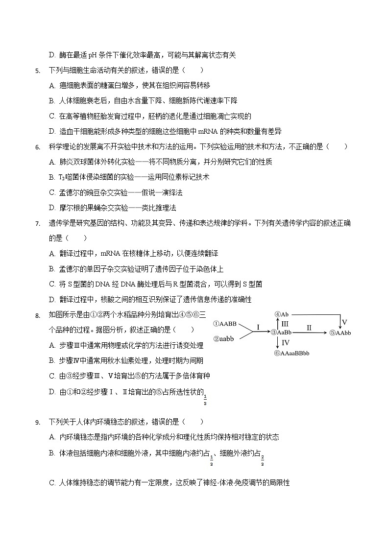 重庆市缙云教育联盟2022届高三第一次诊断性检测（1月）生物含答案02