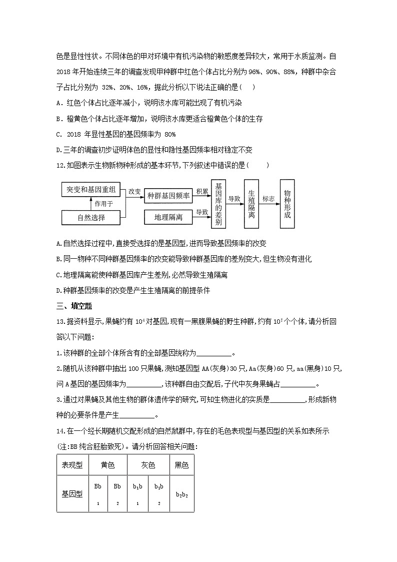 高中生物暑假作业17种群基因组成的变化与物种的形成基础训练含解析第3页