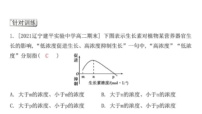 2021-2022学年高中生物新人教版选择性必修1  第5章 微专题3 生长素生理作用的相关曲线分析及植物激素相关实验 课件（41张）第7页