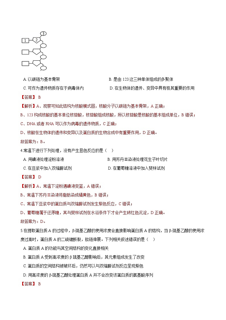 第1.3课 细胞中的蛋白质和核酸-2021-2022学年高一生物课后培优练（苏教版2019必修1）02