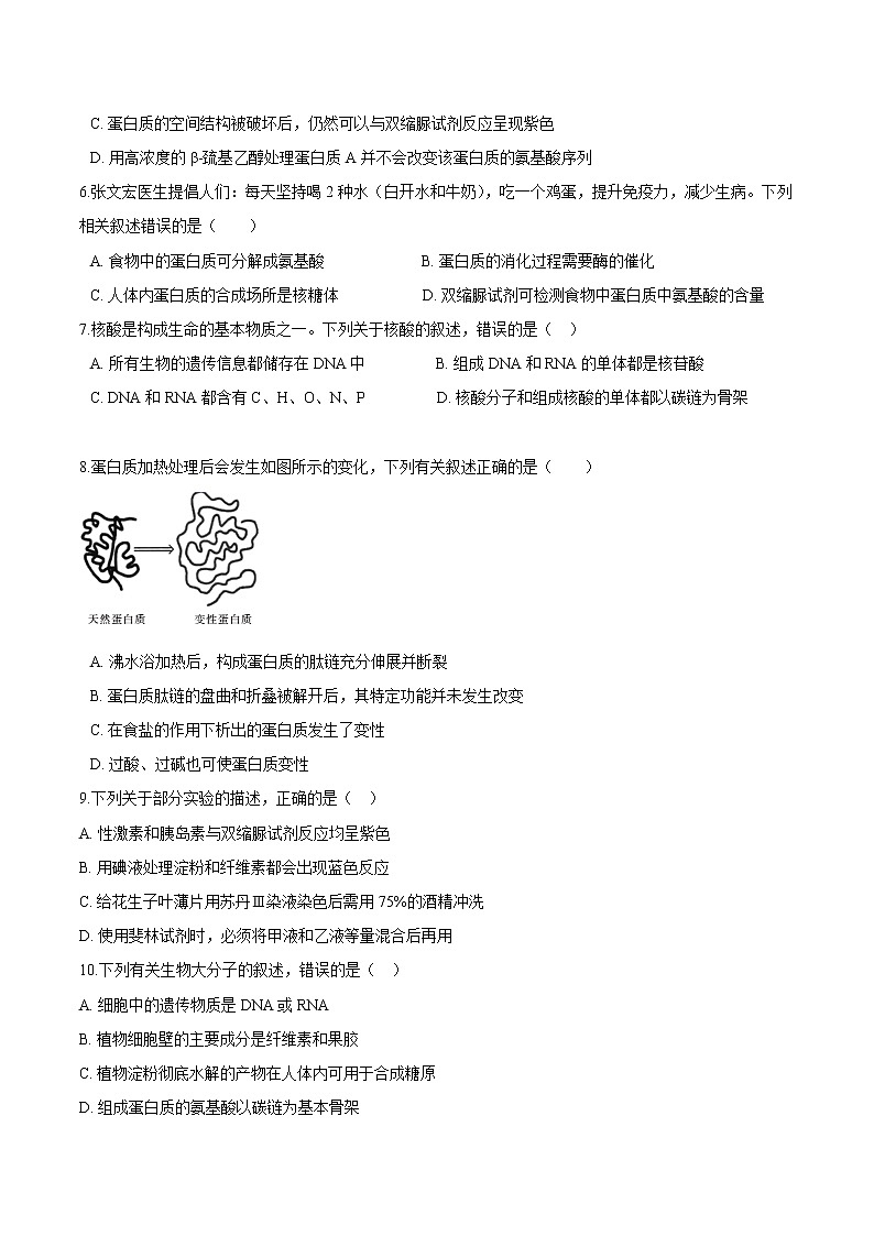 第1.3课 细胞中的蛋白质和核酸-2021-2022学年高一生物课后培优练（苏教版2019必修1）02