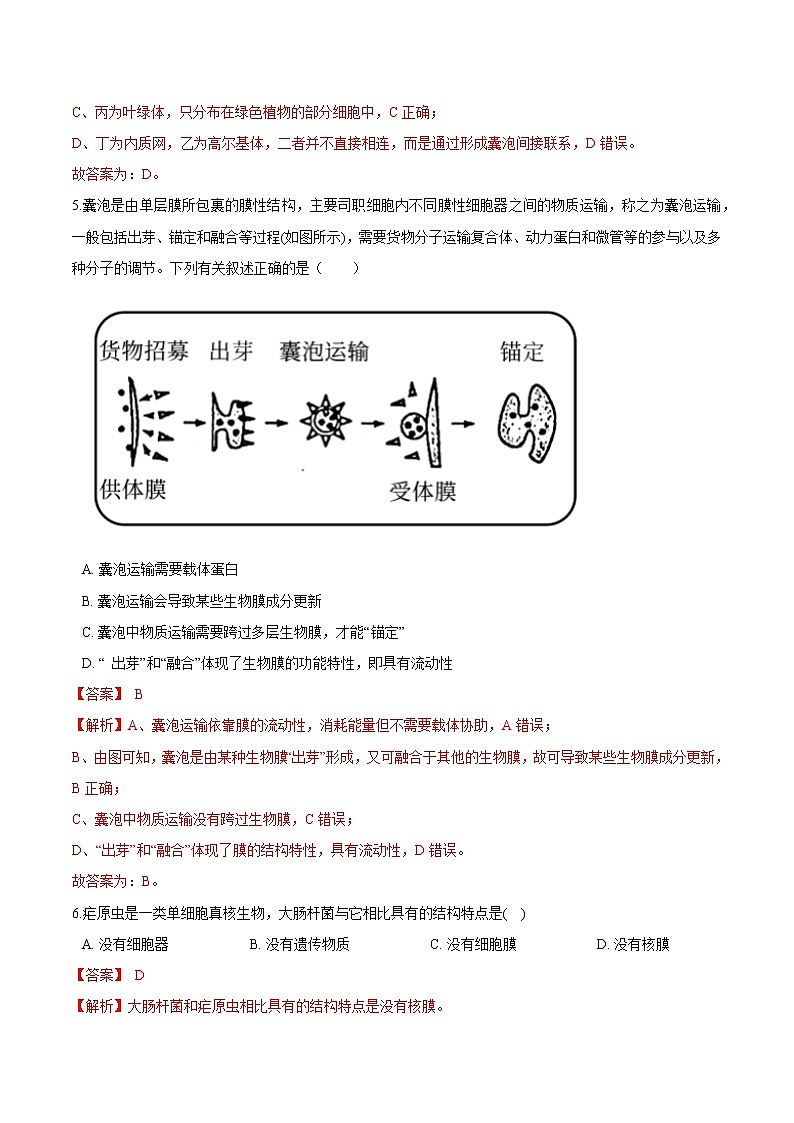 第二章 细胞的结构和生命活动 单元检测-2021-2022学年高一生物课后培优练（苏教版2019必修1）03