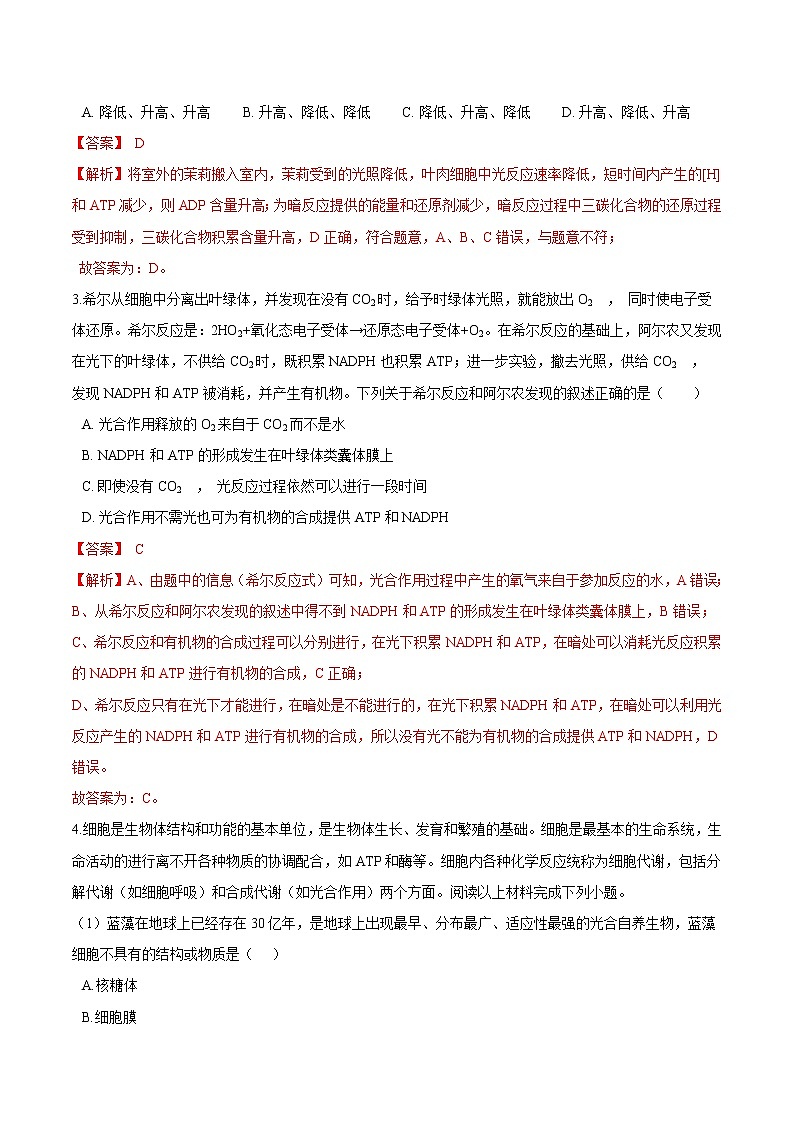 第3.2课 光合作用——光能的捕获和转换-2021-2022学年高一生物课后培优练（苏教版2019必修1）02