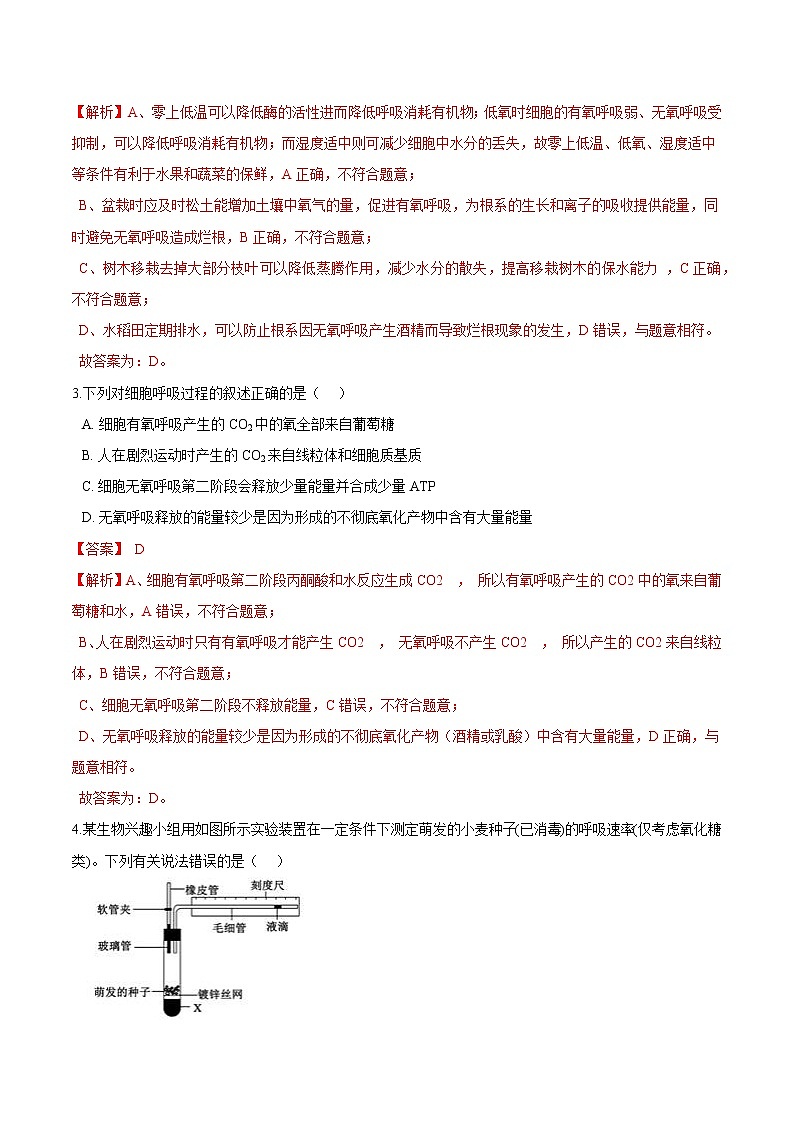 第3.3课 细胞呼吸——能量的转换和利用-2021-2022学年高一生物课后培优练（苏教版2019必修1）02