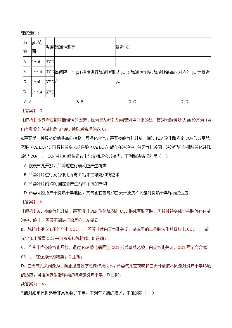 第三章 细胞中能量的转换和利用 单元检测-2021-2022学年高一生物课后培优练（苏教版2019必修1）03