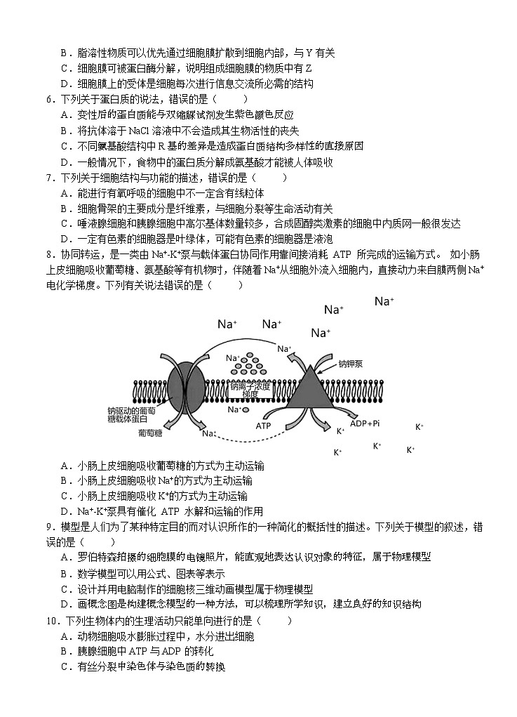 湖北省荆州中学2021-2022学年高一上学期期末考试生物无答案02