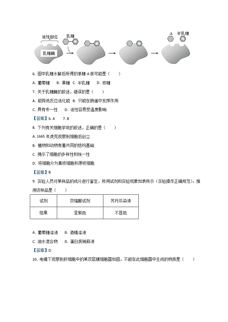 浙江省衢州市2021-2022学年高一上学期期末考试生物试题含答案02