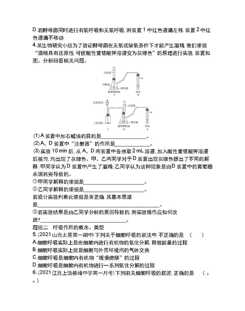 第3节 ATP的主要来源——细胞呼吸第2课时-2022版生物必修1 人教版（新课标） 同步练习 （Word含解析）02