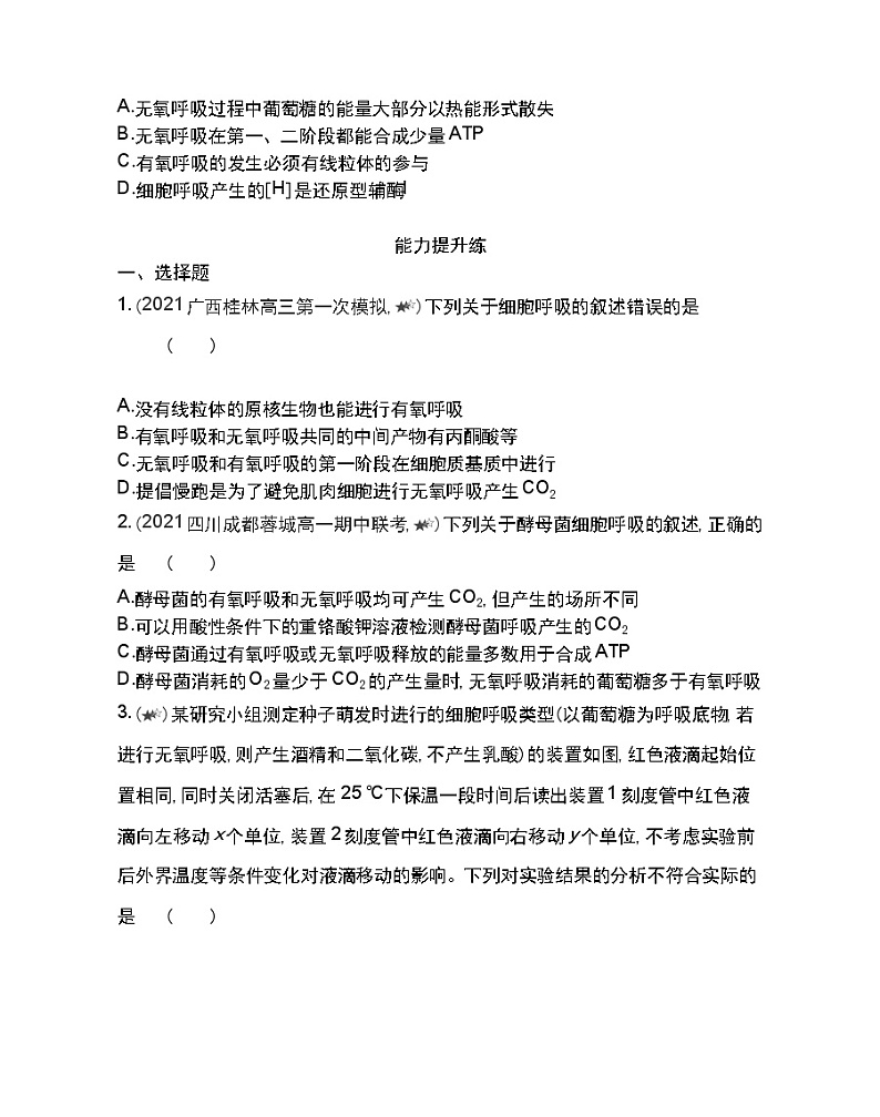 第3节 ATP的主要来源——细胞呼吸第2课时-2022版生物必修1 人教版（新课标） 同步练习 （Word含解析）03