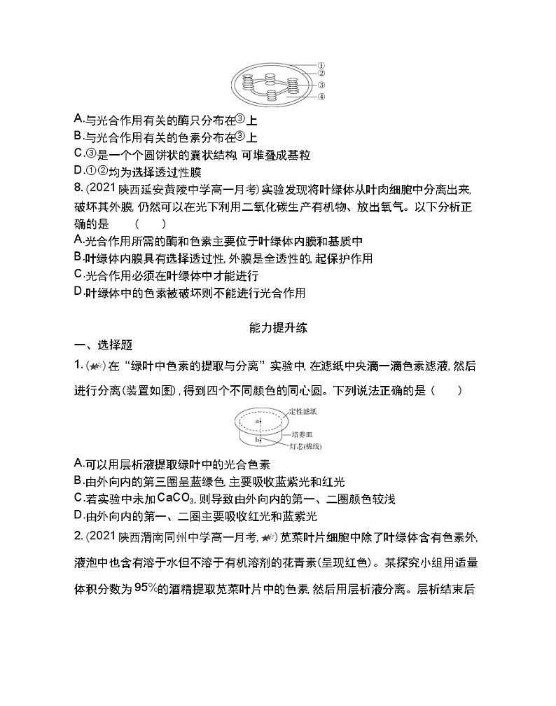 第4节 能量之源——光与光合作用第1课时-2022版生物必修1 人教版（新课标） 同步练习 （Word含解析）03