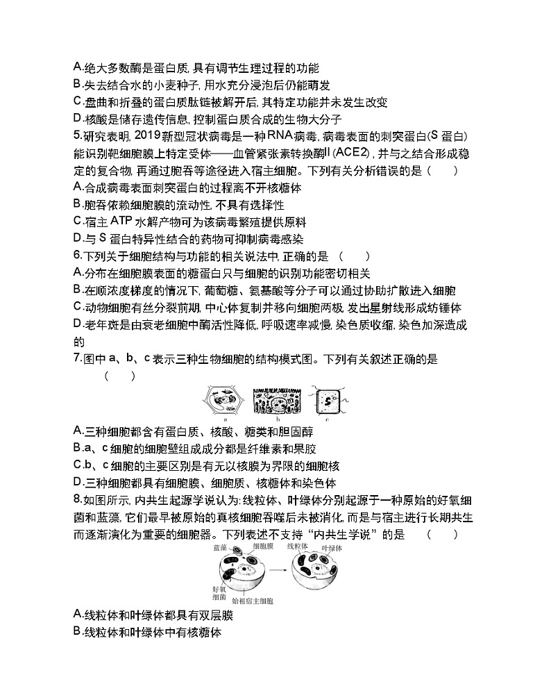 全书综合测评-2022版生物必修1 人教版（新课标） 同步练习 （Word含解析）02