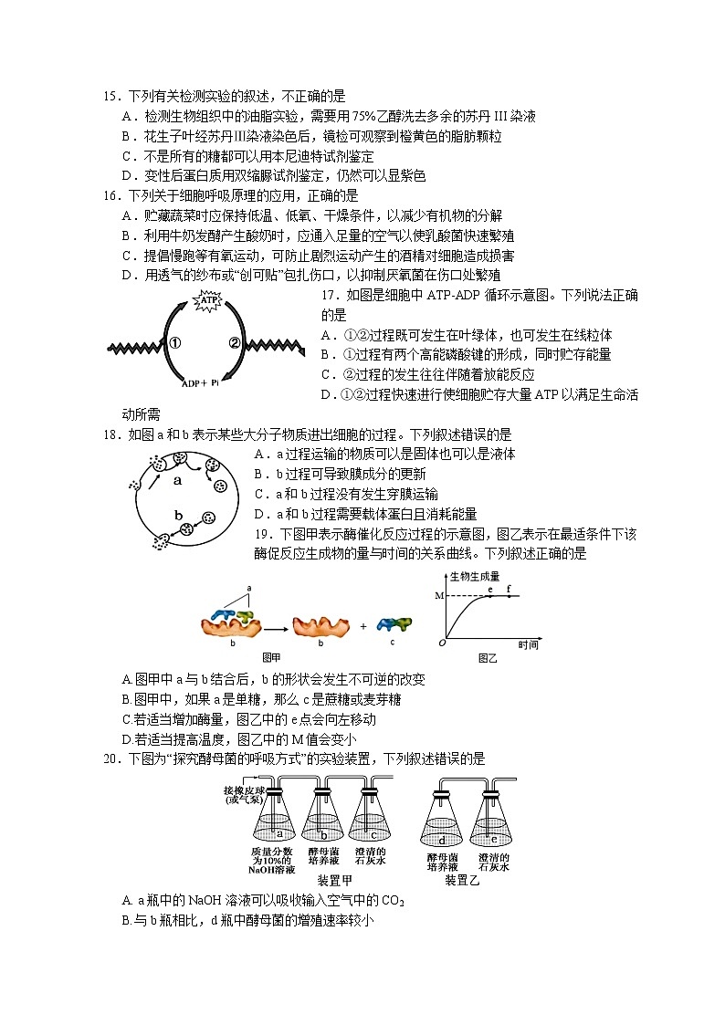 浙江省丽水市高中发展共同体2021-2022学年高一下学期返校考试（2月）生物试题含答案03