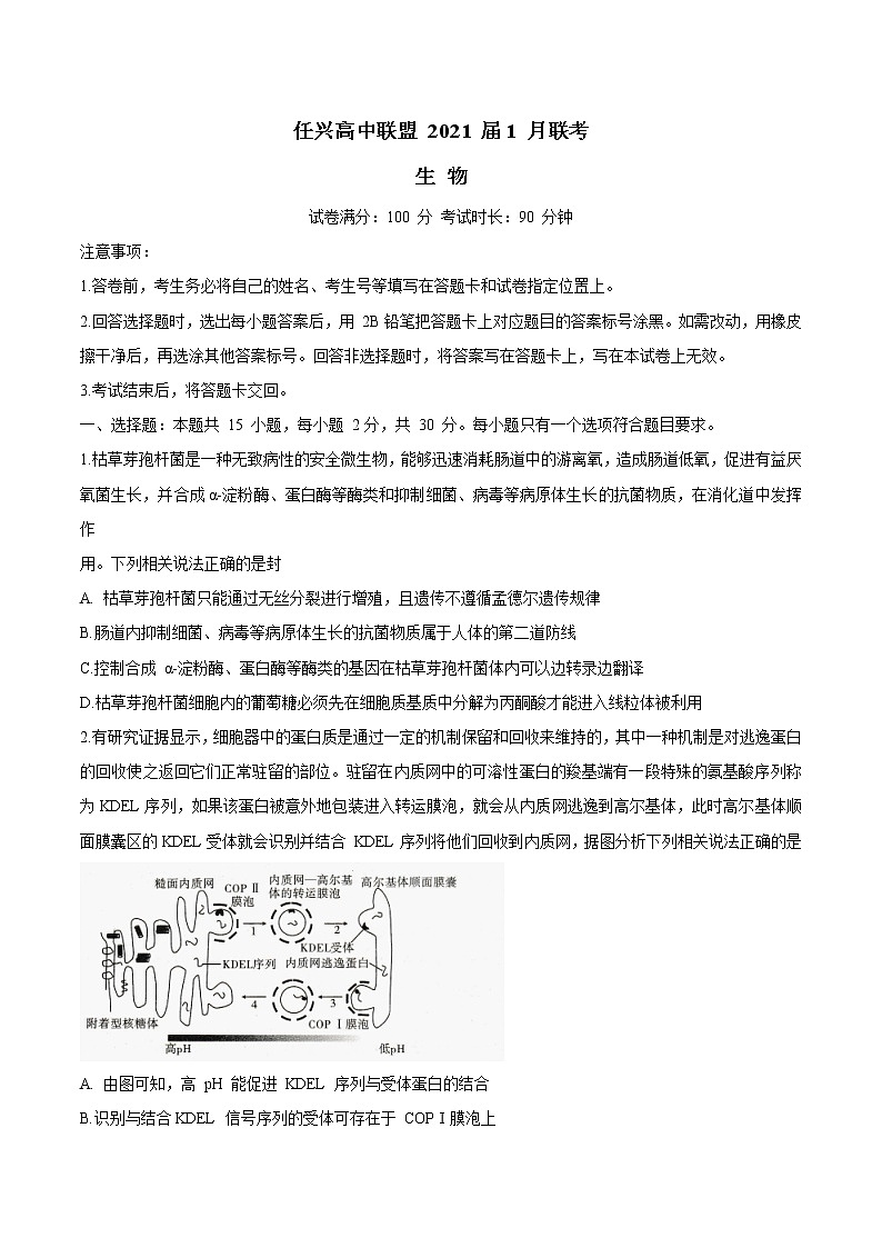 山东省济宁市任兴高中联盟2020-2021学年高三1月联考生物试题01