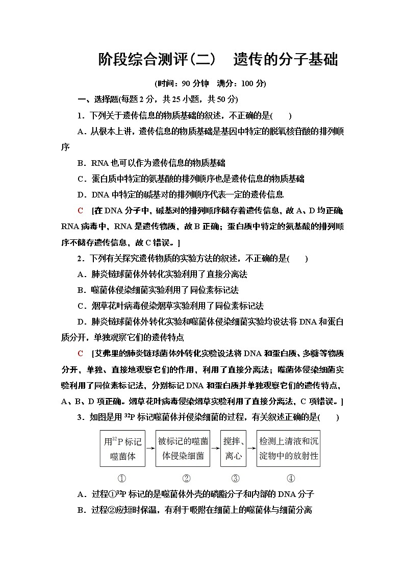 阶段综合测评2 遗传的分子基础【新教材】苏教版（2019）高中生物必修二01