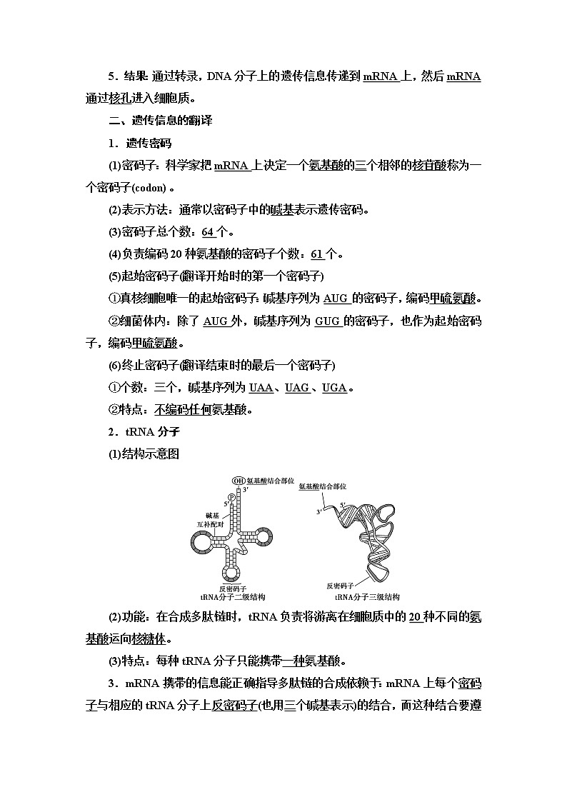 第2章 第3节 第1课时 DNA分子通过RNA指导蛋白质的合成 讲义 【新教材】苏教版（2019）高中生物必修二教案第2页