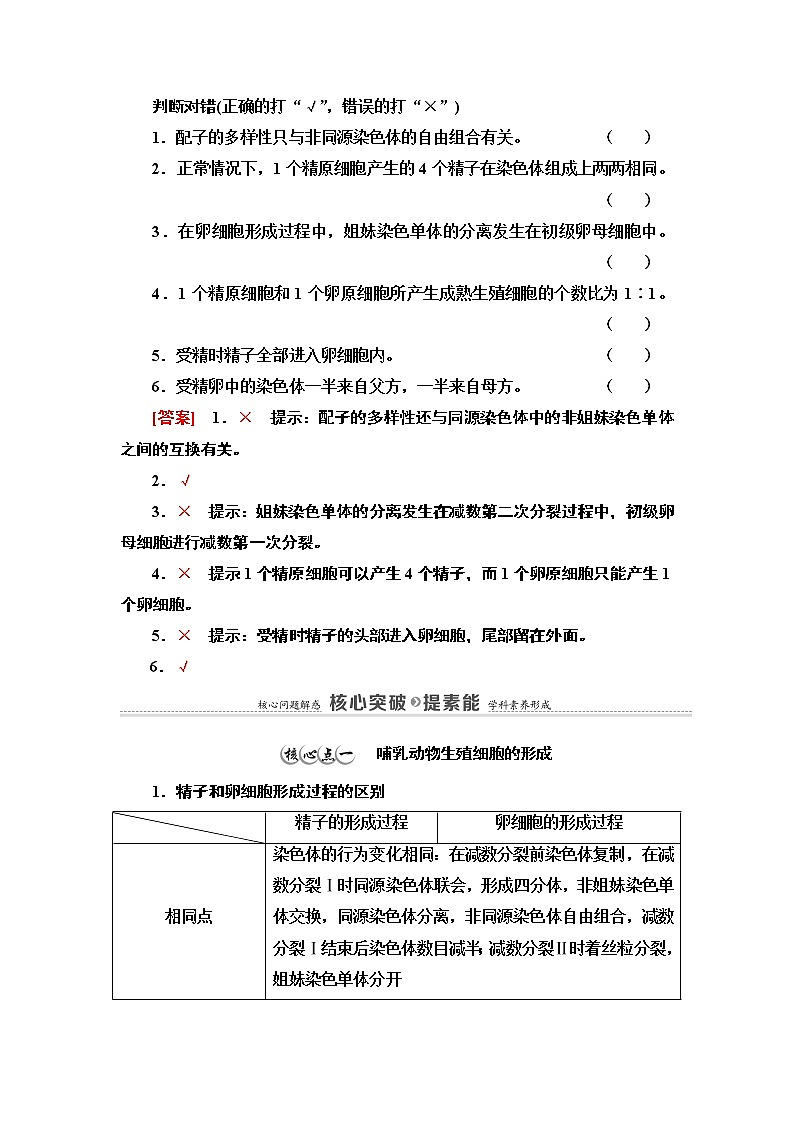 第1章 第1节 第2课时 哺乳动物生殖细胞的形成、受精作用孕育新的生命 讲义 【新教材】苏教版（2019）高中生物必修二教案03