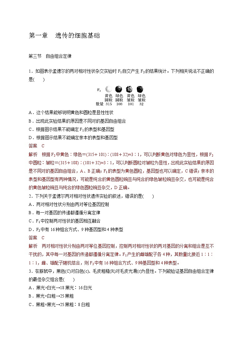 1.3 自由组合定律-2020-2021学年高一生物同步备课系列（新苏教版（2020）必修2）练习题01