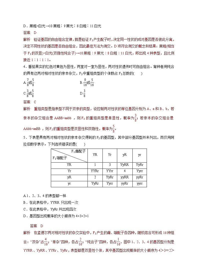 1.3 自由组合定律-2020-2021学年高一生物同步备课系列（新苏教版（2020）必修2）练习题02