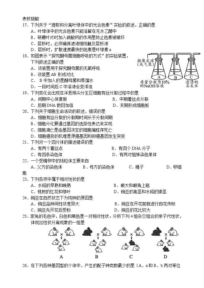 江苏省扬州市2020-2021学年度第一学期高二生物合格性模拟2试卷（有答案）03