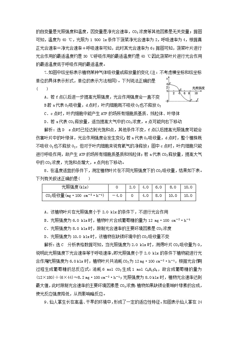 2022届高考生物总复习课时达标能力检测试卷十一光合作用与细胞呼吸的关系含解析第3页