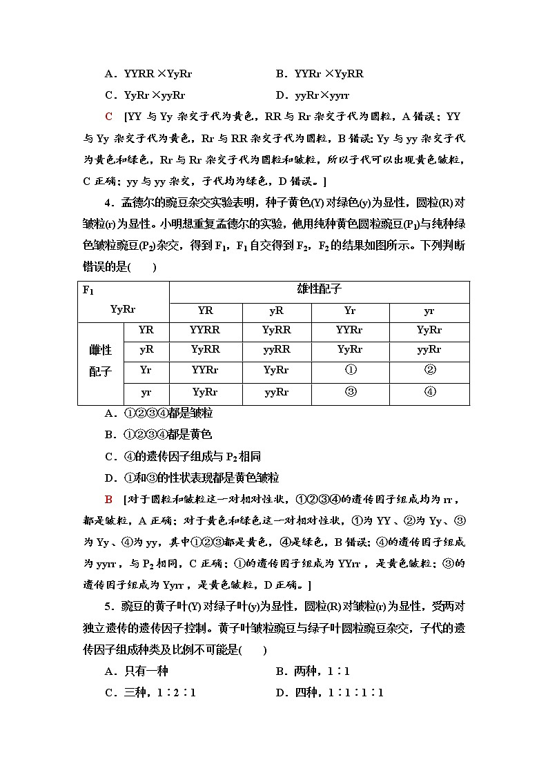 2021-2022学年高中生物新人教版必修第二册 1.2.1 两对相对性状的杂交实验与自由组合现象的解释和验证 作业第2页