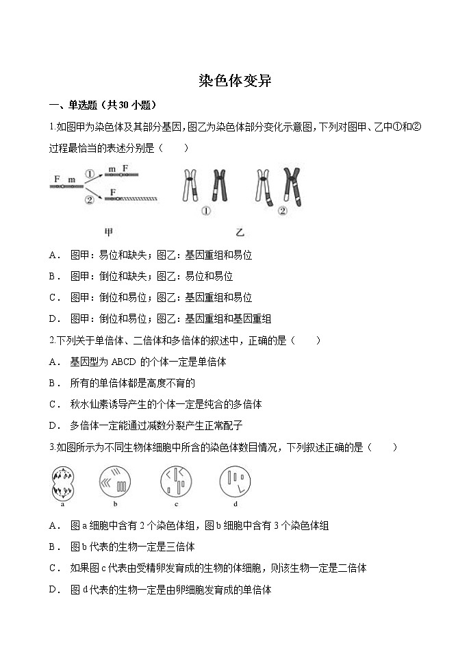5.2 染色体变异  作业 高中生物新人教版必修2（2022年）第1页