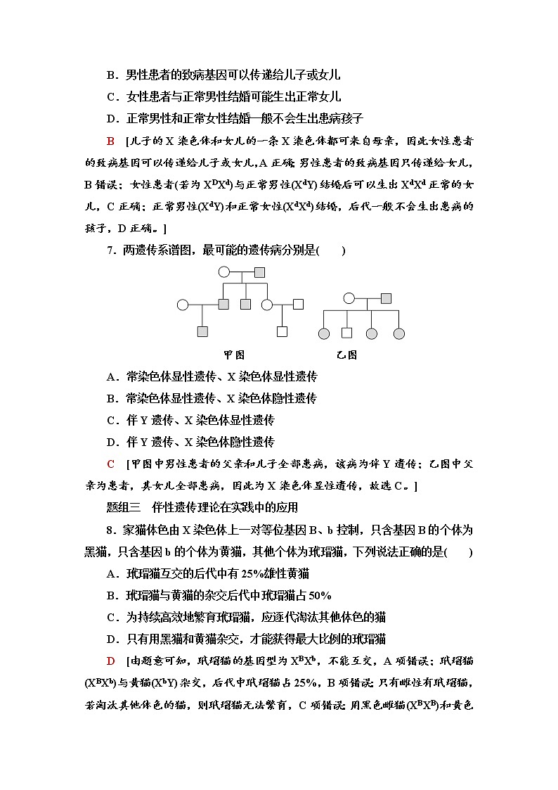 2021-2022学年高中生物新人教版必修第二册 2.3 伴性遗传 作业 练习03