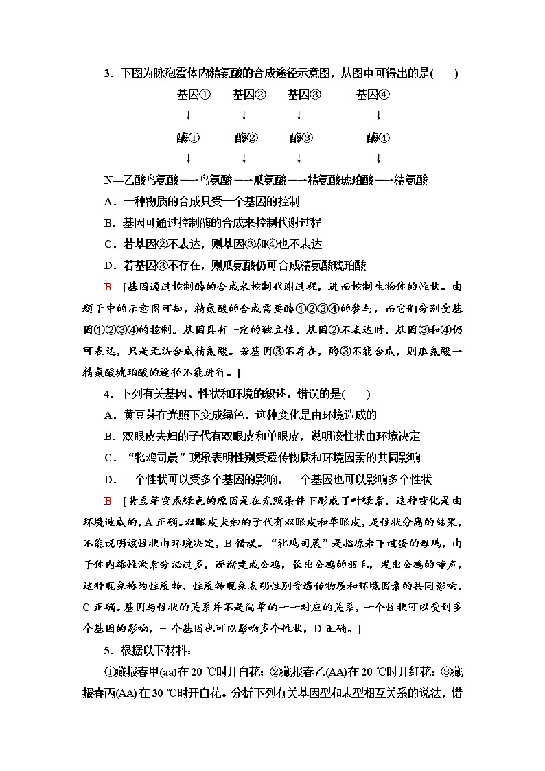 2021-2022学年高中生物新人教版必修第二册 4.2 基因表达与性状的关系 作业 练习02
