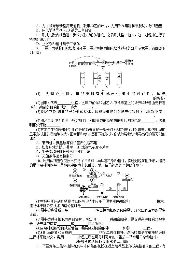 2021-2022学年高中生物新人教版选择性必修3 2.1.1 植物细胞工程的基本技术 作业第2页