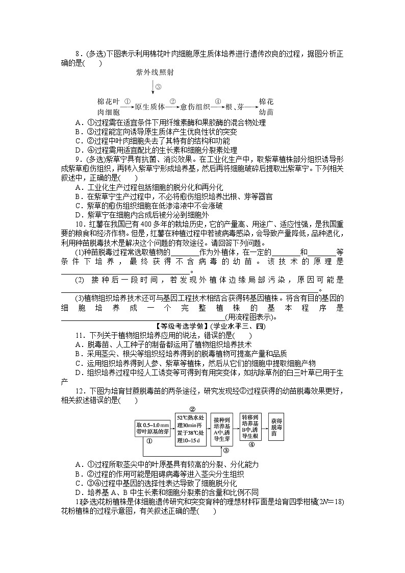 2021-2022学年高中生物新人教版选择性必修3 2.1.2 植物细胞工程的应用 作业第2页