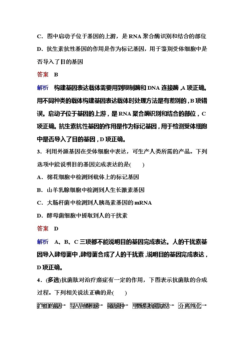 2021-2022学年高中生物新人教版选择性必修3 基因工程的基本操作程序 作业 练习02
