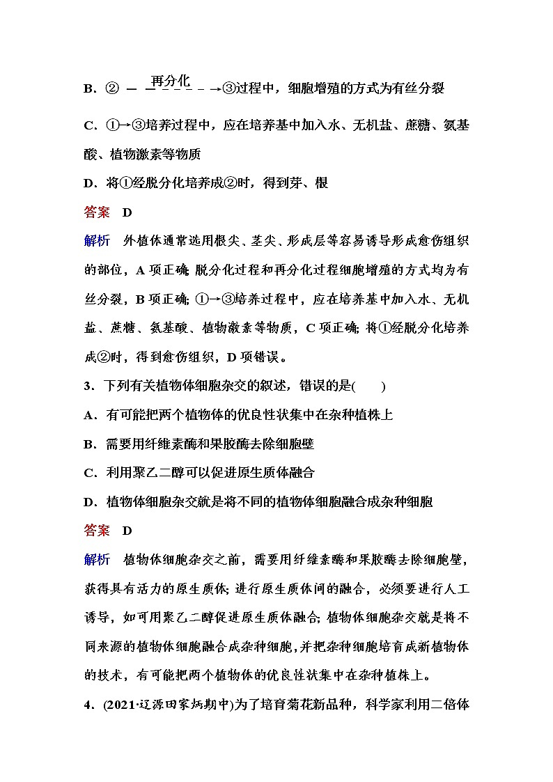 2021-2022学年高中生物新人教版选择性必修3 植物细胞工程的基本技术 作业第2页