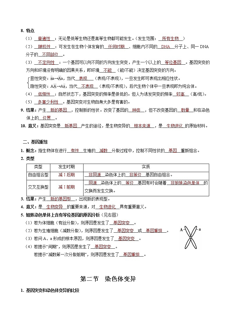 第五章 基因突变及其他变异（教师版）必背知识 高中生物新人教版必修2（2022年）第2页